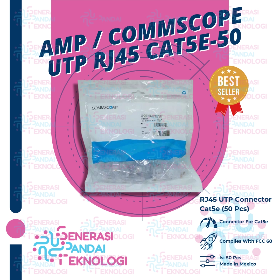 Commscope Data Socket Rj45 AMP / COMMSCOPE UTP RJ45 CONNECTOR CAT5E ORIGINAL (Isi 50 Pcs ...